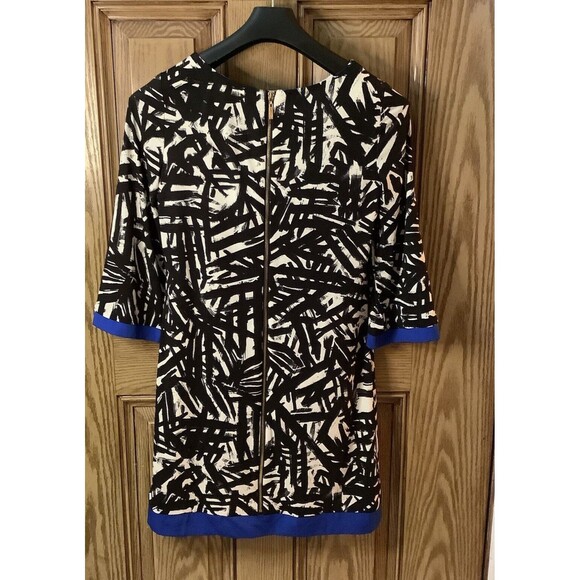 Eliza J Womens Shift Dress Size 6 Short Sleeves Black And Blue Print - Picture 4 of 5